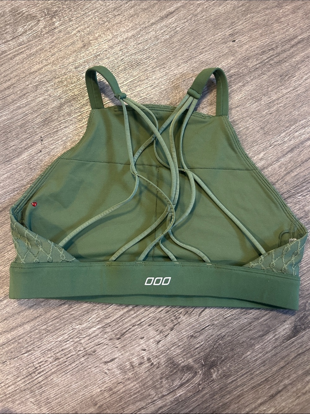 Lorna Jane Olive Green Textured Longline Sports Bra Strappy Back XS